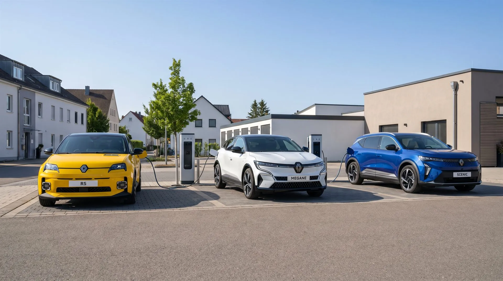 Elektrofahrzeuge von Renault E-Tech an der Ladestation vor dem Autohaus Krüger