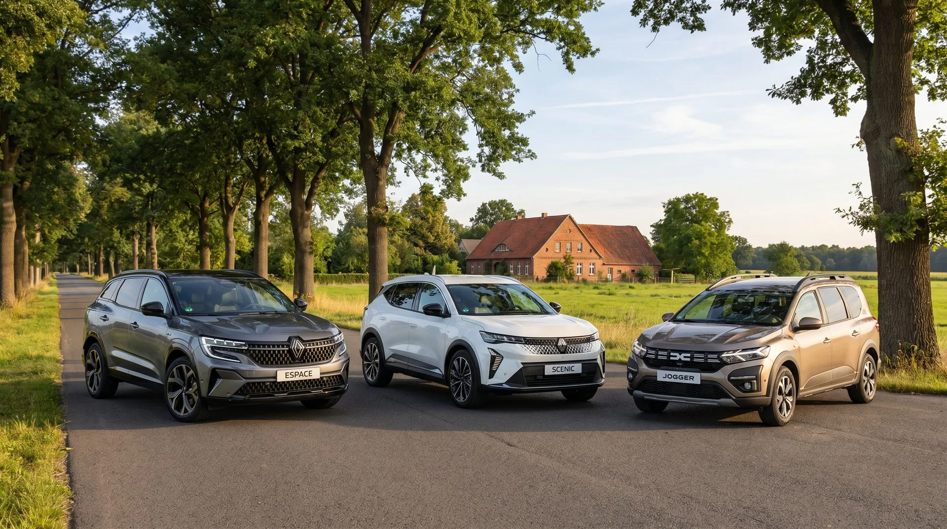 Familien- und Raumfahrzeuge von Renault und Dacia vor dem Autohaus Krüger