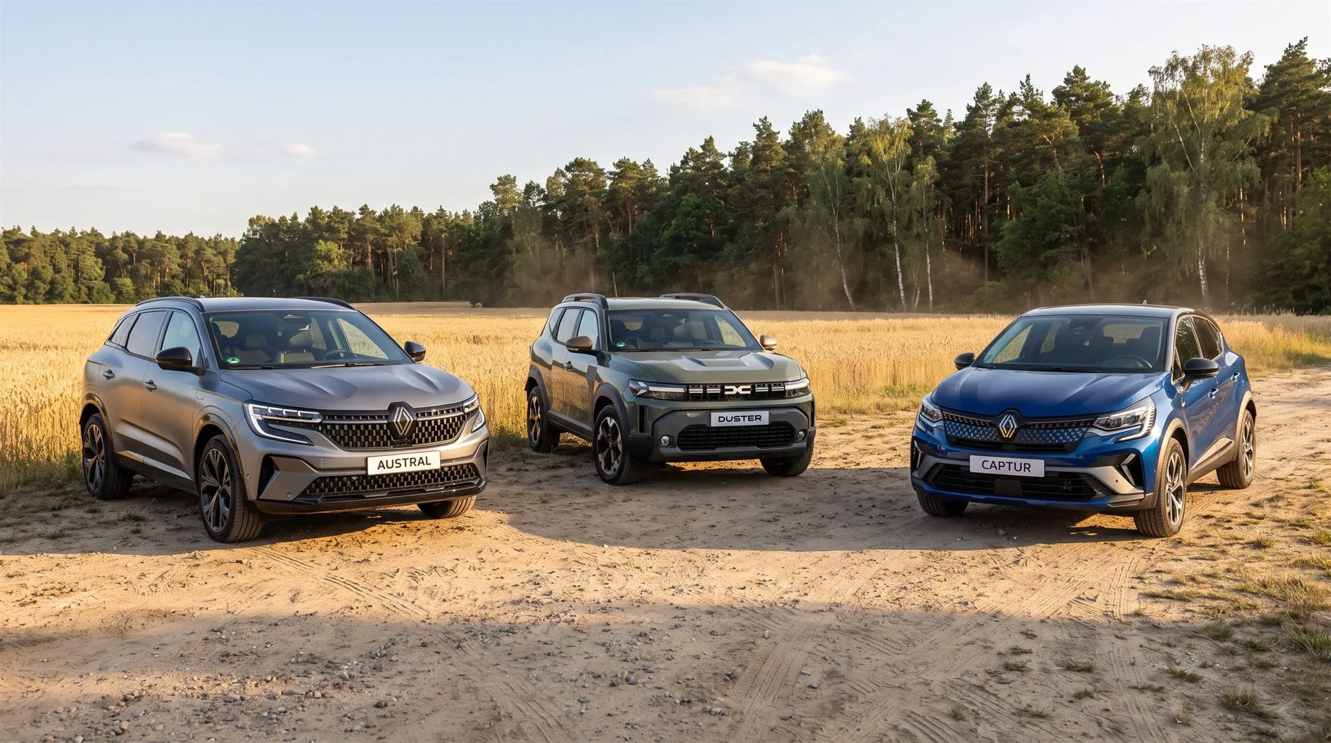 SUV- und Crossover-Modelle von Renault und Dacia vor dem Autohaus Krüger